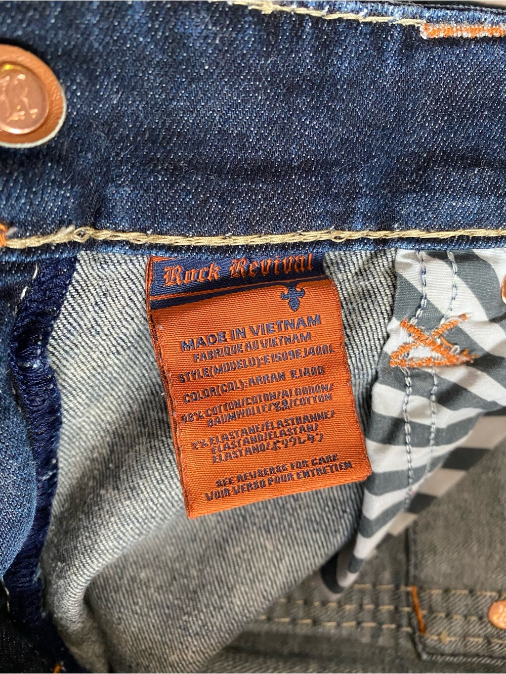 Rock Revival Arran Men’s Bootcut Jeans in Dark Blue with Contrast Stitching - Picture 11 of 12